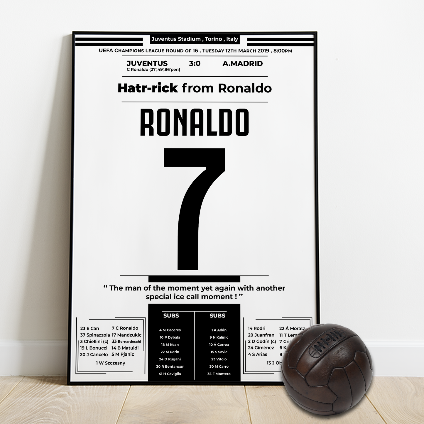 Ronaldo's Hatrick against Atletico Madrid in the UCL round of 16 - 2019