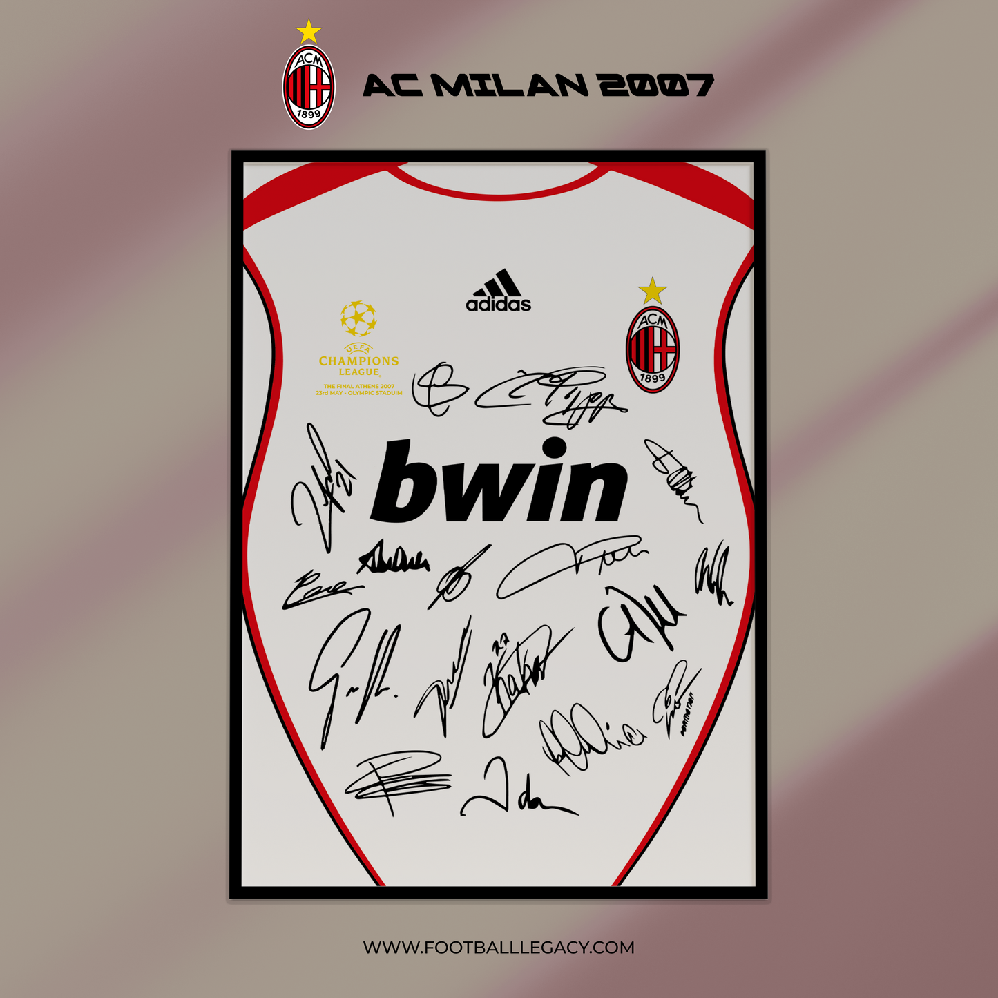 AC Milan UEFA Champions League Final 2007 Squad Signed Frame