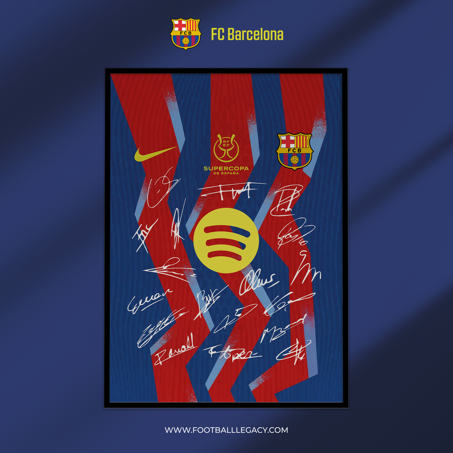 FC Barcelona Supercopa de España 2026 El Clásico Squad Signed Frame