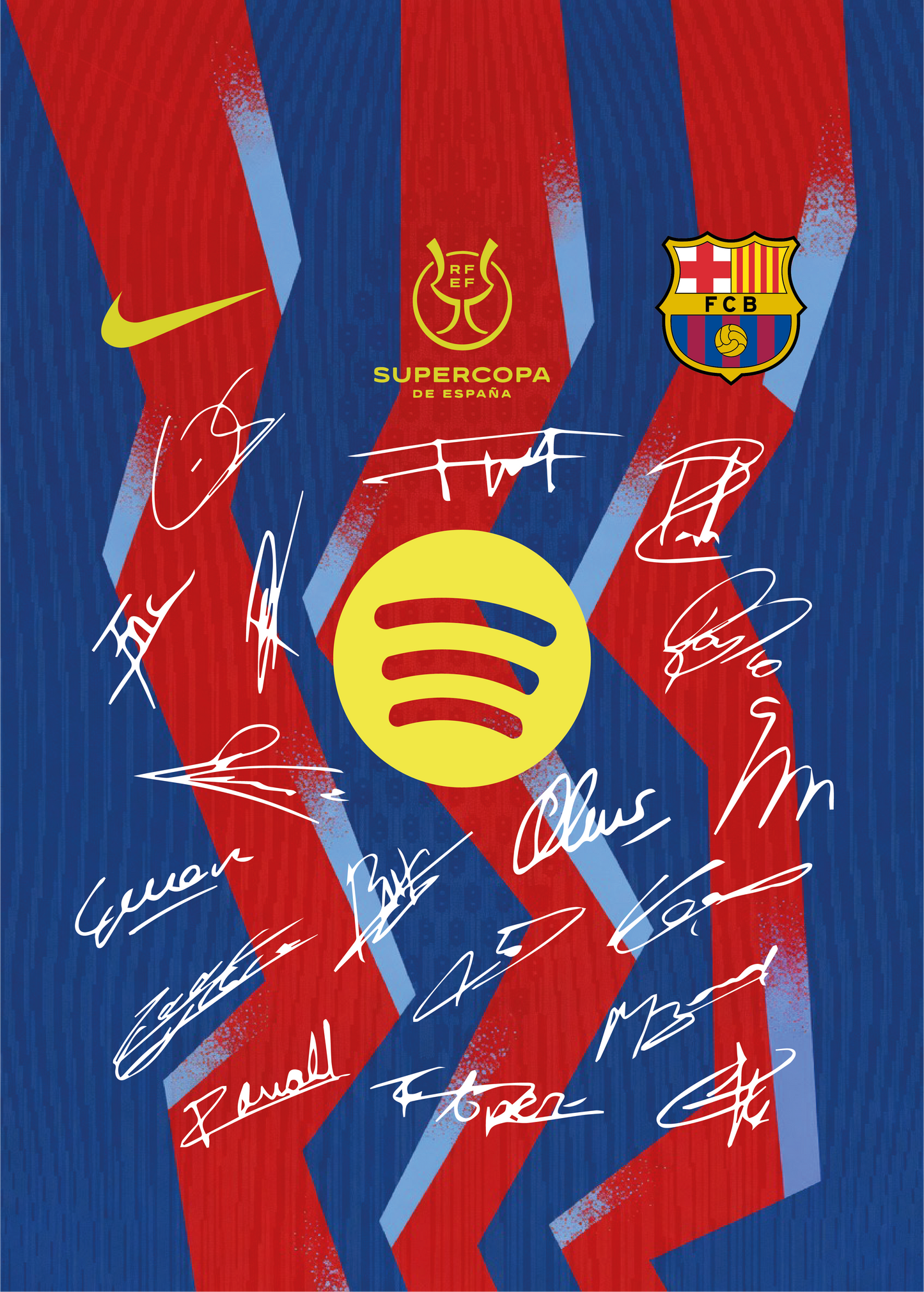 FC Barcelona Supercopa de España 2026 El Clásico Squad Signed Frame