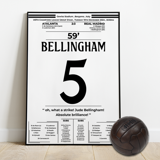 Bellingham's goal for Real madrid vs Atalanta - 2024