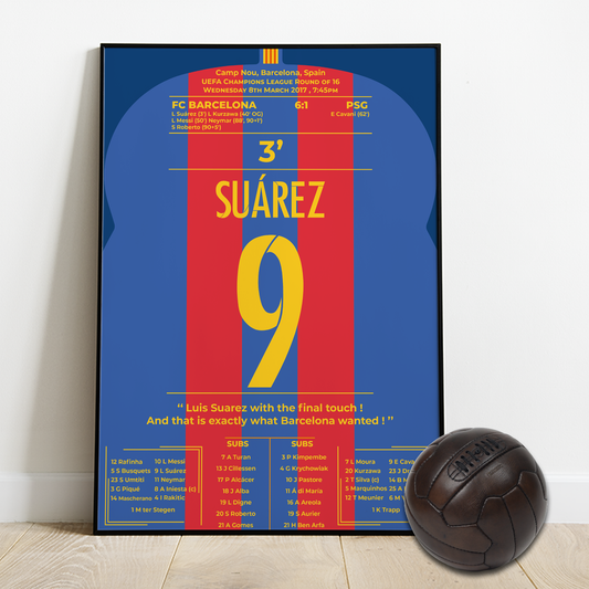 Suarez's goal with Barcelona against PSG in the UCL round of 16