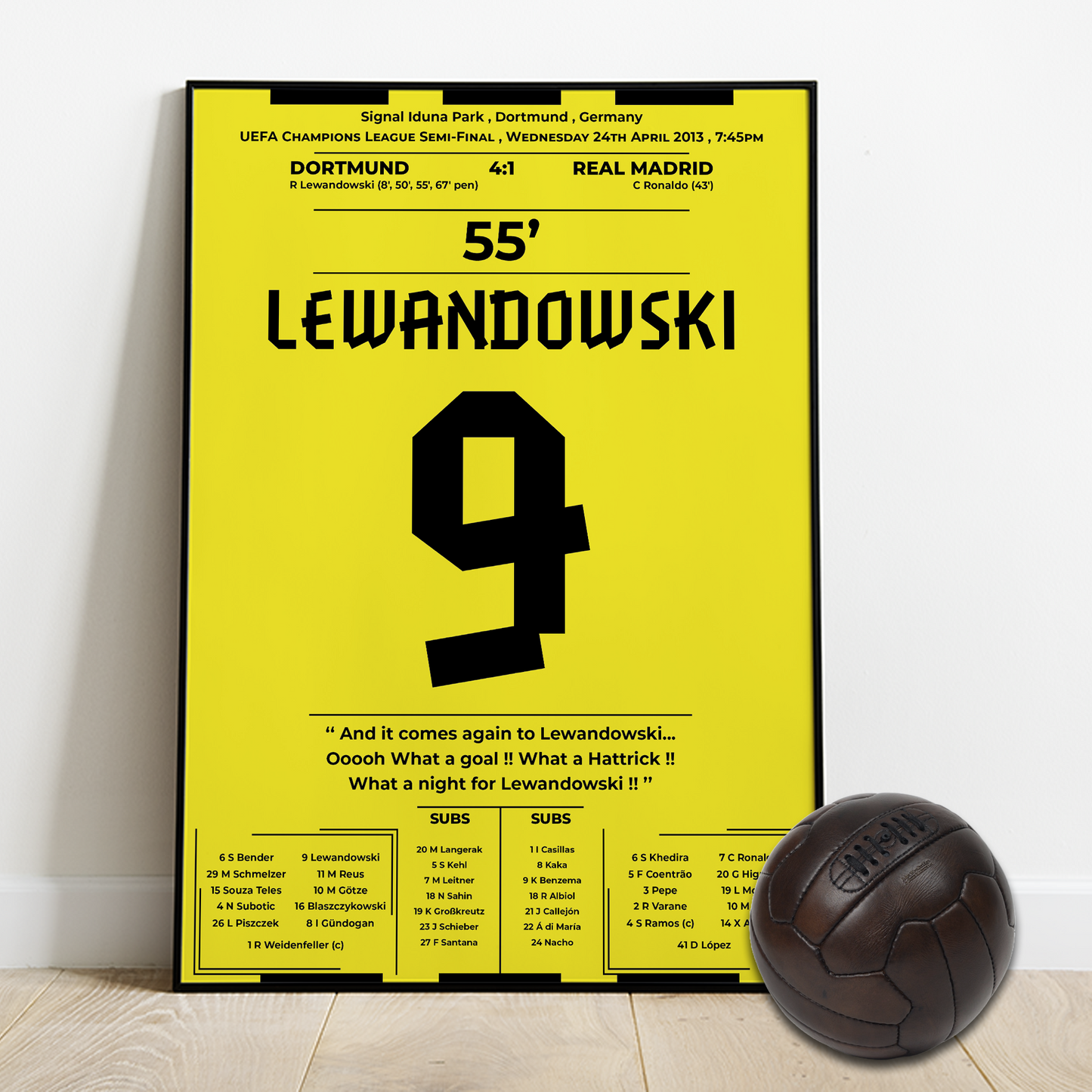 LEWANDOWSKI's 4 goals for DORTMUND vs Real Madrid UCL semi-final 2013