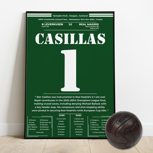 Casillas's performance with Madrid vs Leverkusen in the UCL final 2002