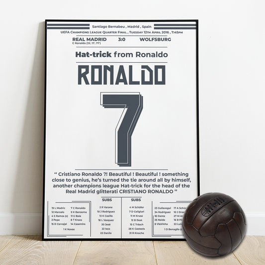 Ronaldo's Hat-trick for MADRID vs WOLFSBURG - UCL quarter final 2016