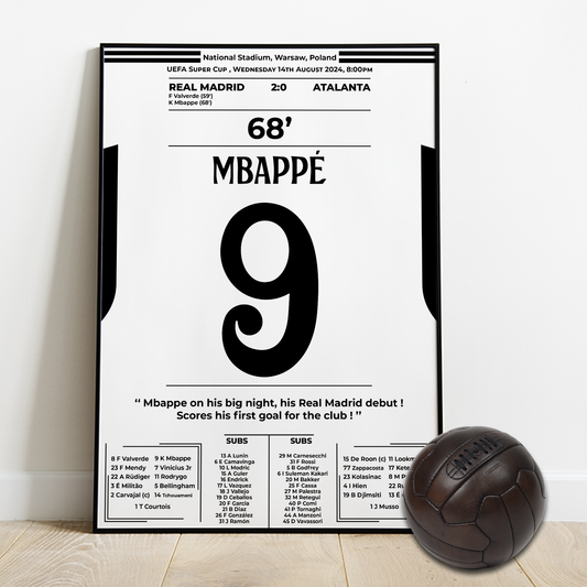 Mbappe's first goal in his debut with Real Madrid vs ATALANTA - SUPER CUP 2024