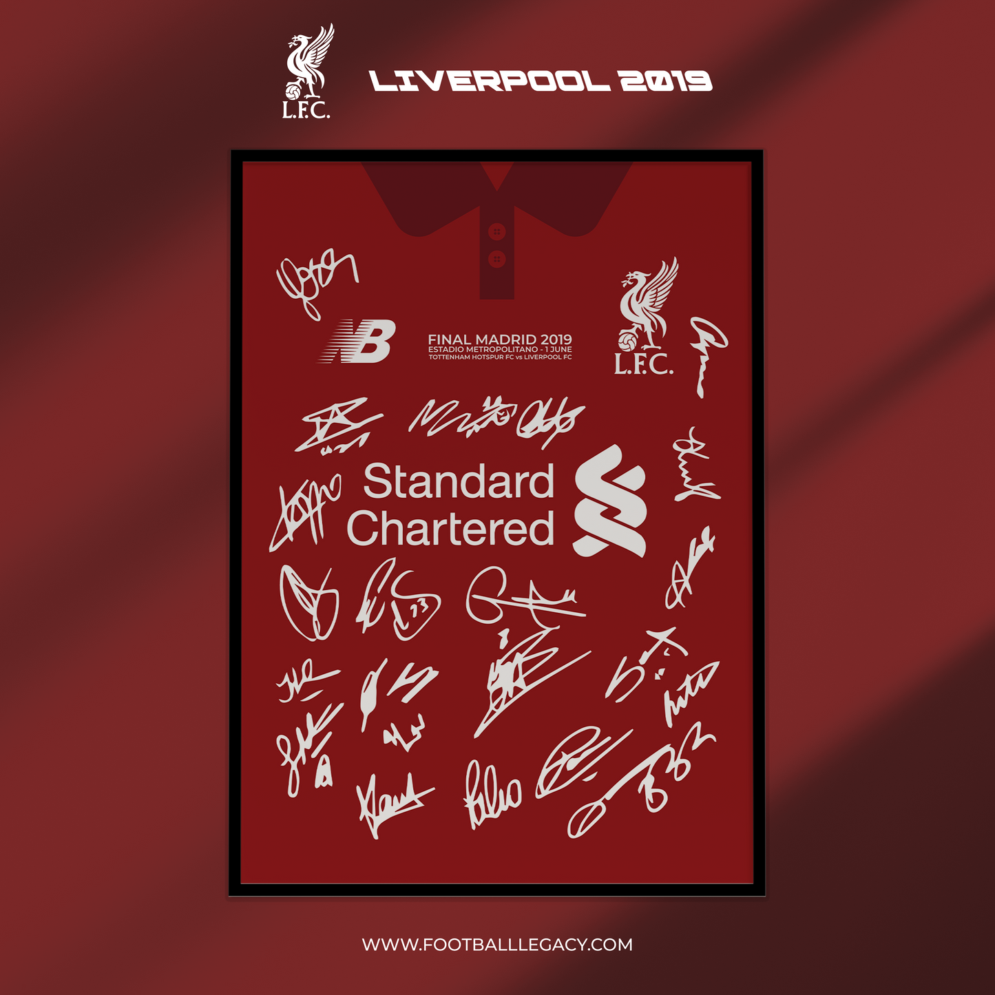 Liverpool FC UEFA Champions League Final 2019 Squad Signed Frame