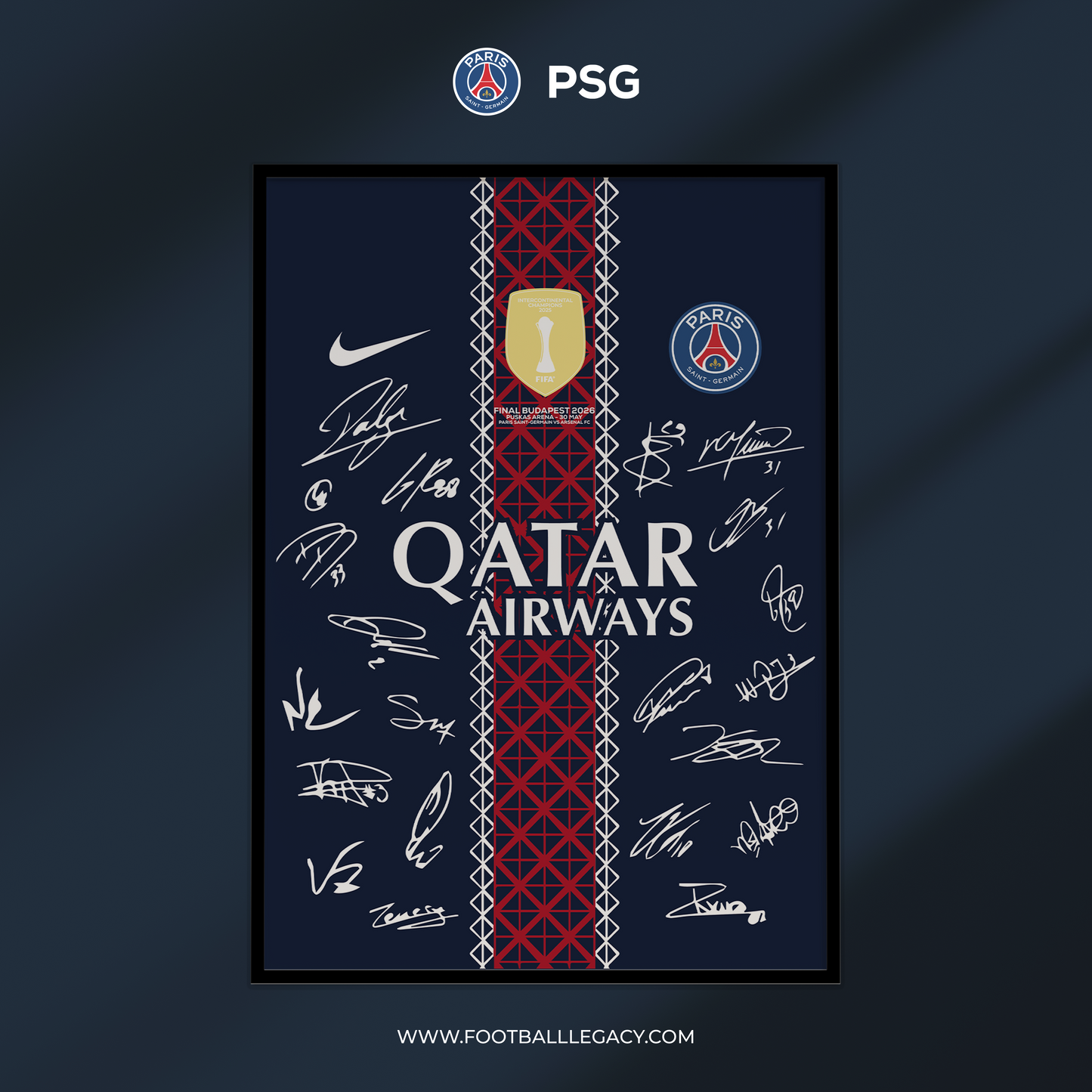 Paris Saint-Germain F.C. UEFA Champions League Final 2026 Signed Jersey Frame